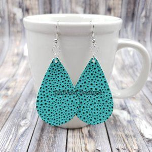 Aqua Raised Dot Faux Leather Earring  (2)  ER1671  Handmade NWT Boutique